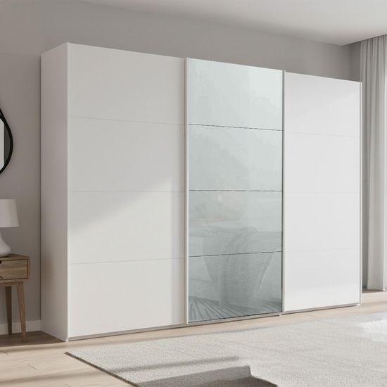 Rauch Beluga Extra 316cm 3 Door Sliding Wardrobe - Alpine White and Silk Grey Glass Front
