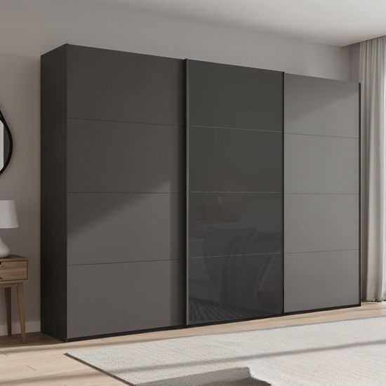 Rauch Beluga Extra 316cm 3 Door Sliding Wardrobe - Graphite and Basalt Glass Front
