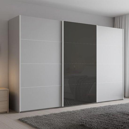Rauch Beluga Extra 361cm 3 Door Sliding Wardrobe - Silk Grey and Basalt Glass Front