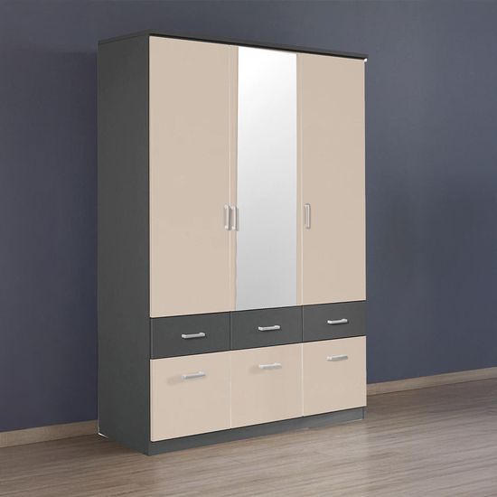 Rauch Celle Super 136cm 3 Door Combi Wardrobe - Metallic Dark Grey and Champagne