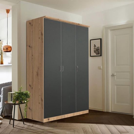 Rauch Celle Super 136cm 3 Door Wardrobe - Artisan Oak and Metallic Dark Grey