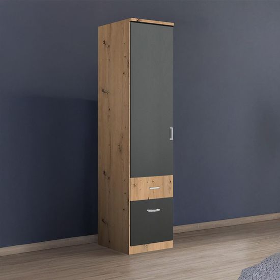 Rauch Celle Super 47cm 1 LH Door Wardrobe with Drawer - Artisan Oak and Metallic Dark Grey