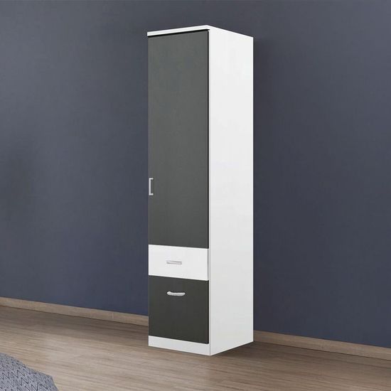 Rauch Celle Super 47cm 1 RH Door Wardrobe with Drawer - Alpine White and Metallic Dark Grey