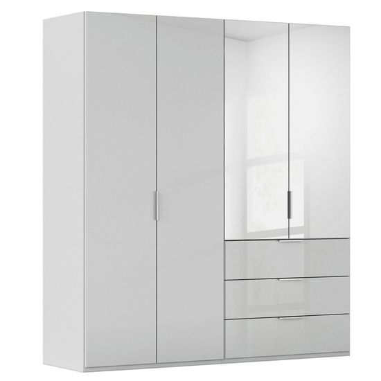 Rauch Miramar Type-5 201cm 4 Door Combi Wardrobe - Silk Grey and Silk Grey Glass