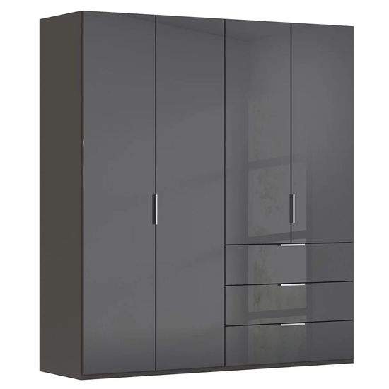 Rauch Miramar Type-5 201cm 4 Door Wardrobe with Drawer - Graphite and Basalt Glass