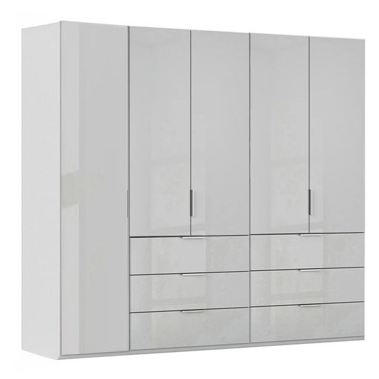 Rauch Miramar Type-5 251cm 5 Door Wardrobe with Drawer - Silk Grey and Silk Grey Glass