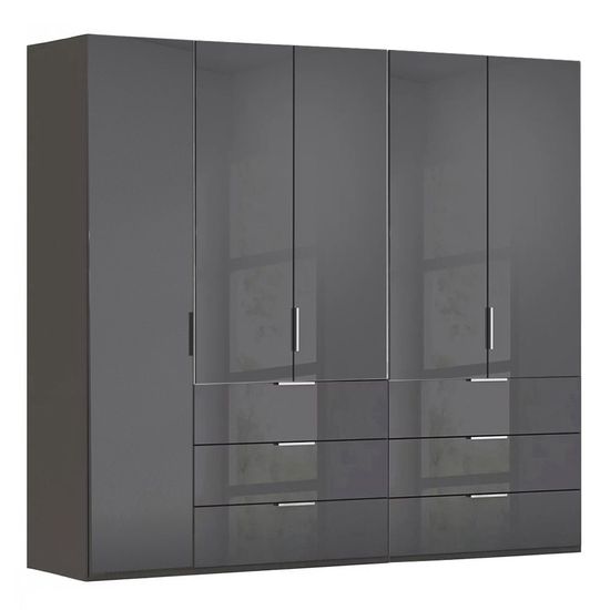 Rauch Miramar Type-5 251cm 5 Door Wardrobe with Drawer - Graphite and Basalt Glass