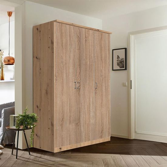Rauch Celle Matt 136cm 3 Door Wardrobe - Artisan Oak and Sonoma Oak