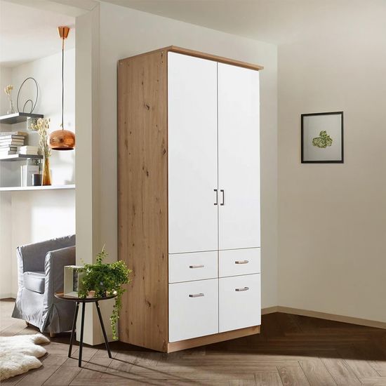 Rauch Celle Matt 91cm 2 Door Wardrobe with Drawer - Artisan Oak and Alpine White