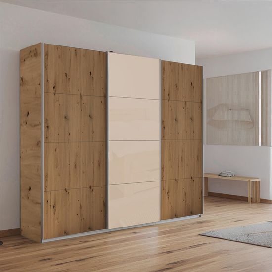 Rauch Kulmbach 203cm 3 Door Sliding Wardrobe - Artisan Oak and Champagne Glass Front