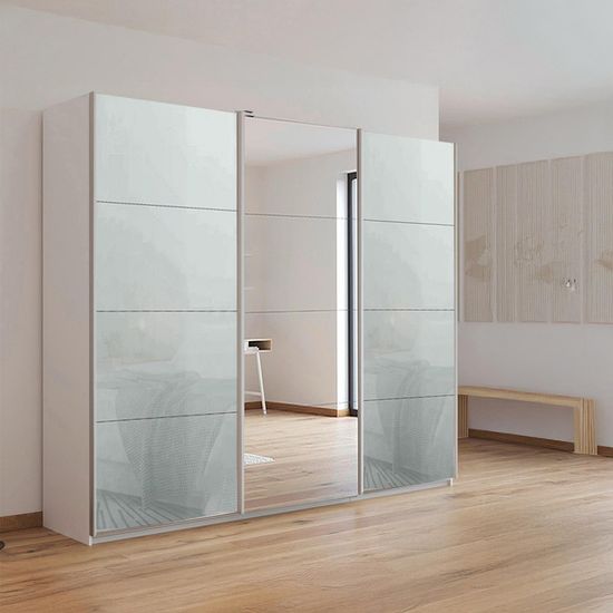Rauch Kulmbach 203cm 3 Door Sliding Wardrobe with Mirror - Alpine White and Silk Grey Glass