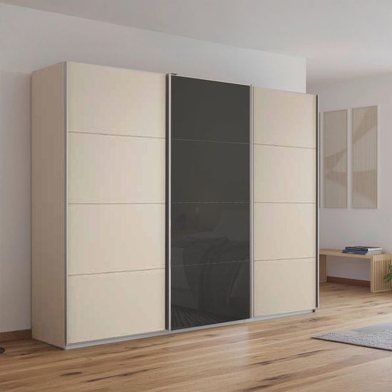 Rauch Kulmbach 271cm 3 Door Sliding Wardrobe - Champagne and Basalt Glass Front