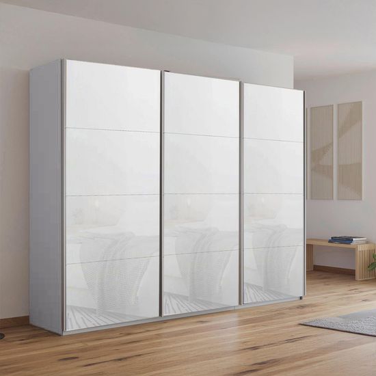 Rauch Kulmbach 271cm 3 Door Sliding Wardrobe - Silk Grey and White Glass