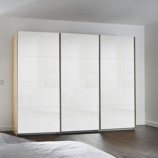 Rauch Kulmbach 271cm 3 Door Sliding Wardrobe - Sonoma Oak and White High Gloss