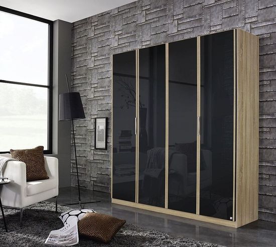Rauch Essensa 181cm Basalt Glass 4 Door Wardrobe - Oak Carcase