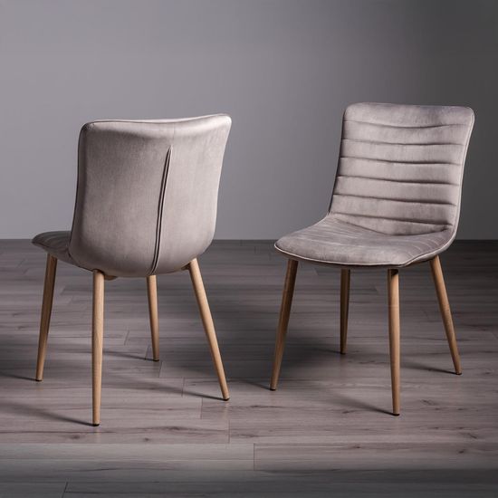2 x Bentley Designs Eriksen Grey Velvet Fabric Dining Chair with Oak Effect Legs
