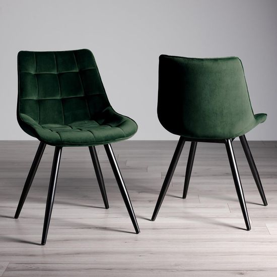 2 x Bentley Designs Seurat Green Velvet Fabric Dining Chair with Black Legs