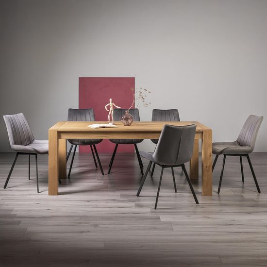 Bentley Designs Turin Light Oak 6-10 Seater Extending Dining Table with 8 Fontana Grey Velvet Chairs