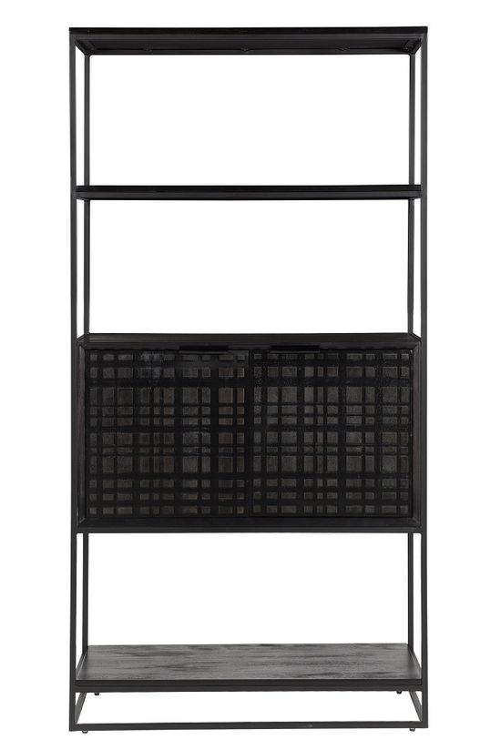 Fusion Black Mango Wood Bookcase - Geometric