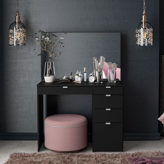 Ava Black 5 Drawer Single Dressing Table