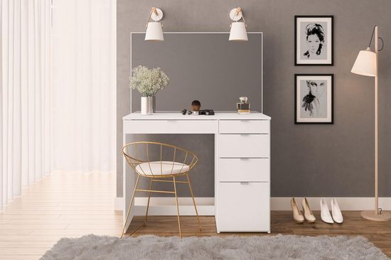 Ava White 5 Drawer Single Dressing Table
