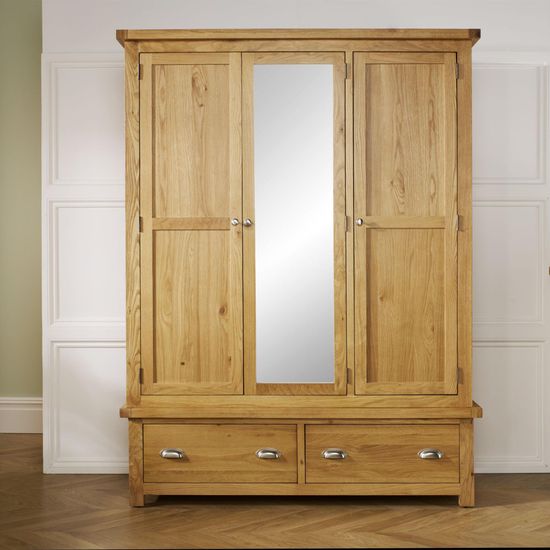Woburn Rustic Oak 3 Door Mirror Wardrobe