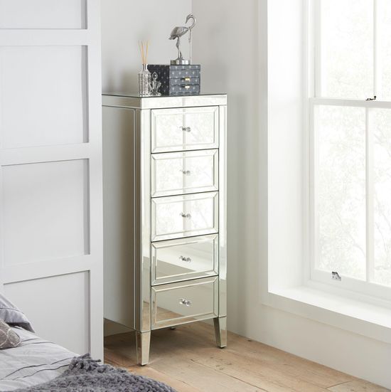 Valencia Mirrored 5 Drawer Narrow Chest