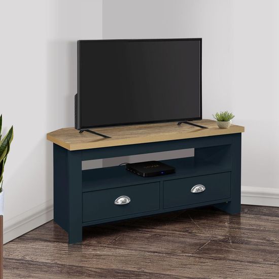 Highgate Navy Blue Painted 2 Drawer Corner TV Unit