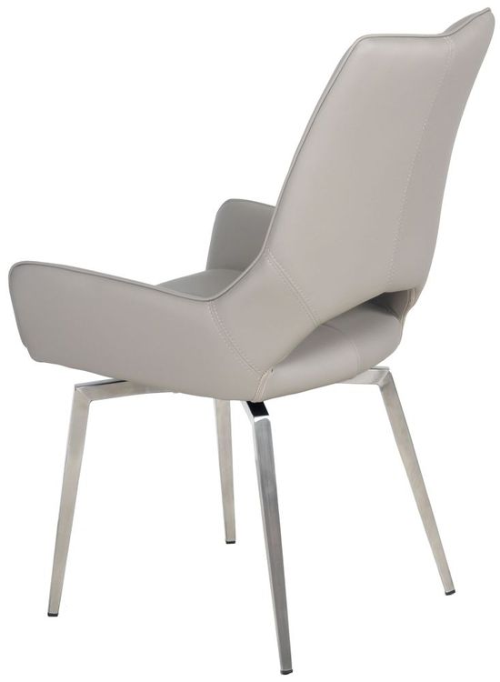 2 x Spinello Taupe Faux Leather Swivel Dining Chair with Chrome Base ...