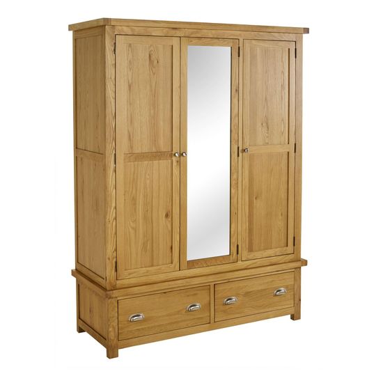 Woburn Rustic Oak 3 Door Mirror Wardrobe