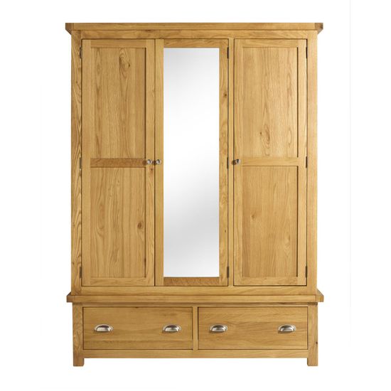 Woburn Rustic Oak 3 Door Mirror Wardrobe