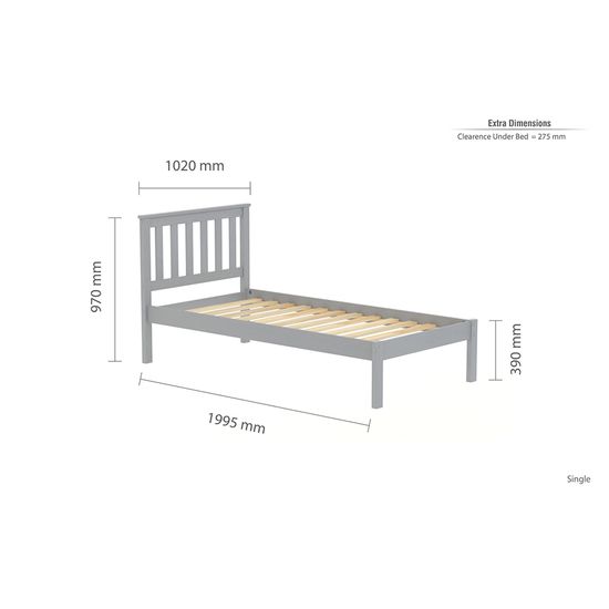 Denver Grey Slatted Bed - Sizes Available