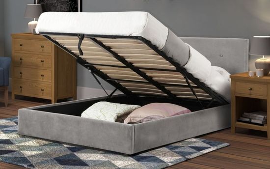 Shoreditch Grey Fabric Ottoman Storage Bed - Sizes Available