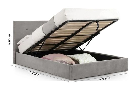Shoreditch Grey Fabric Ottoman Storage Bed - Sizes Available