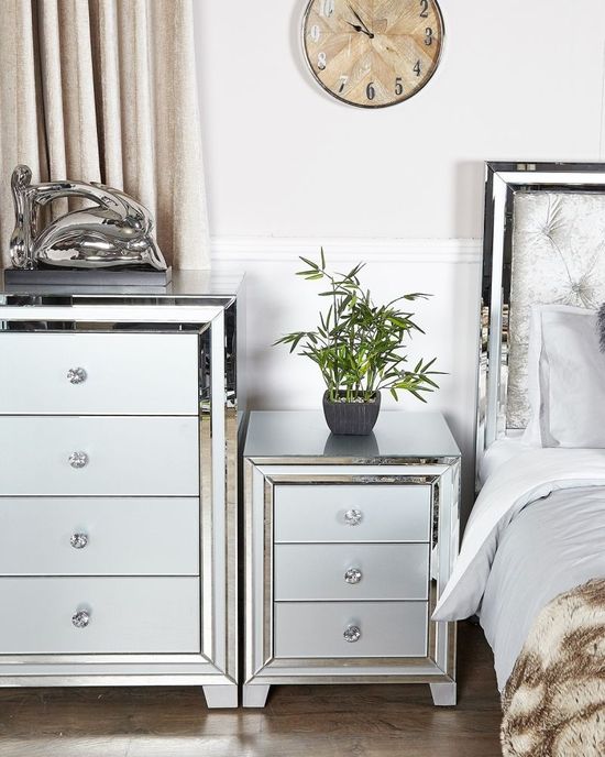 Manhattan Grey Mirrored 3 Drawer Bedside Cabinet