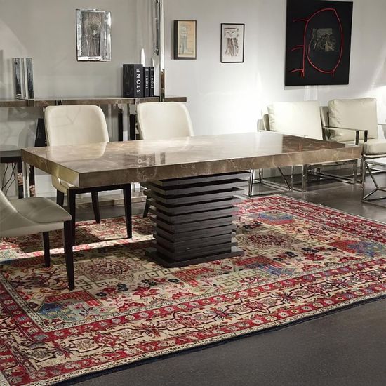 Ark Marble Dining Table with Wooden Pedestal Base - Variation Available