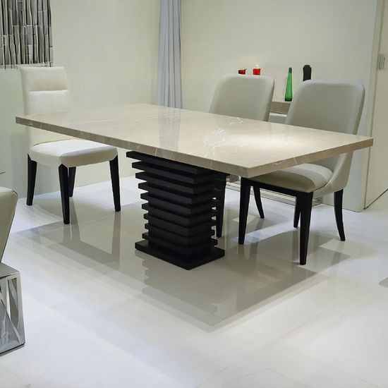 Ark Marble Dining Table with Wooden Pedestal Base - Variation Available