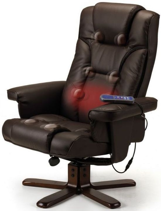 Malmo Black Faux Leather Recliner Chair with Walnut Legs Footstool