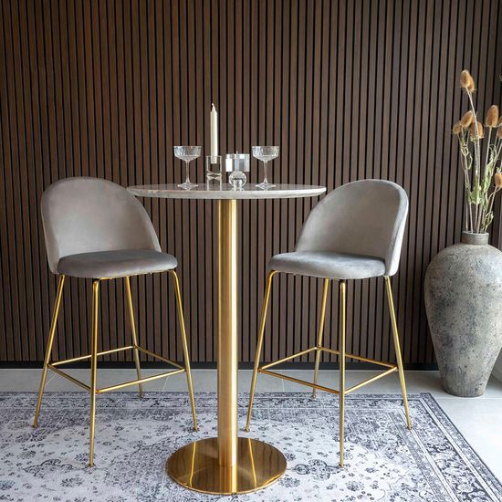 Bolzano White Marble Effect Round Bar Table with Gold Base