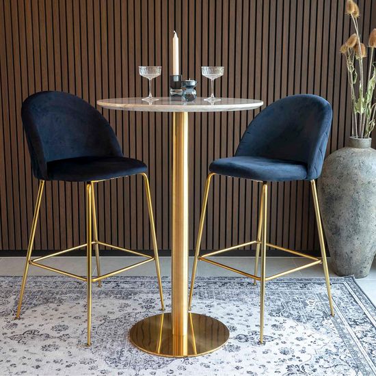 Bolzano White Marble Effect Round Bar Table with Gold Base