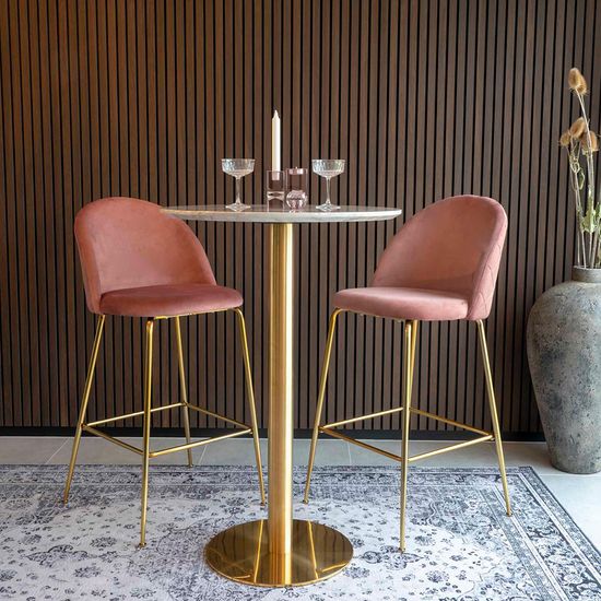 Bolzano White Marble Effect Round Bar Table with Gold Base