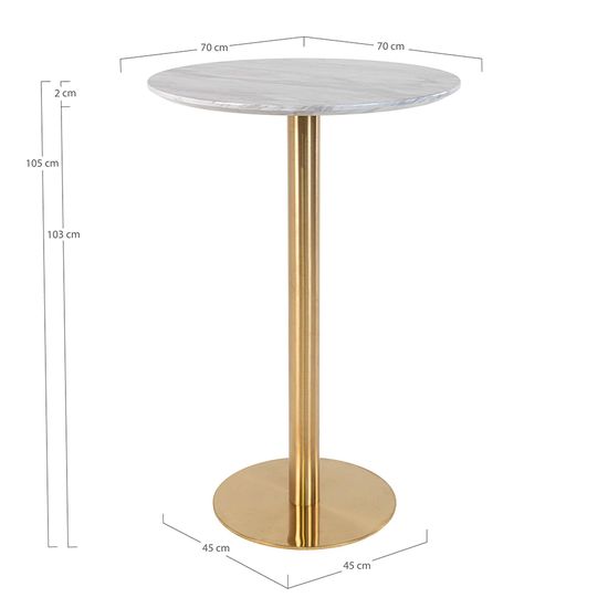 Bolzano White Marble Effect Round Bar Table with Gold Base