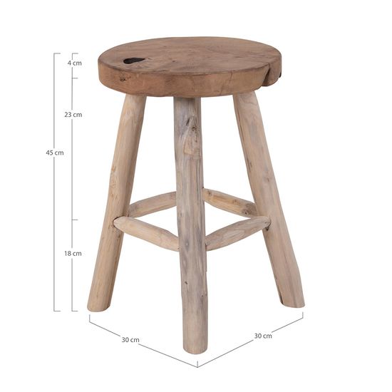 2 x Badia Natural Teak Wood Round Stool