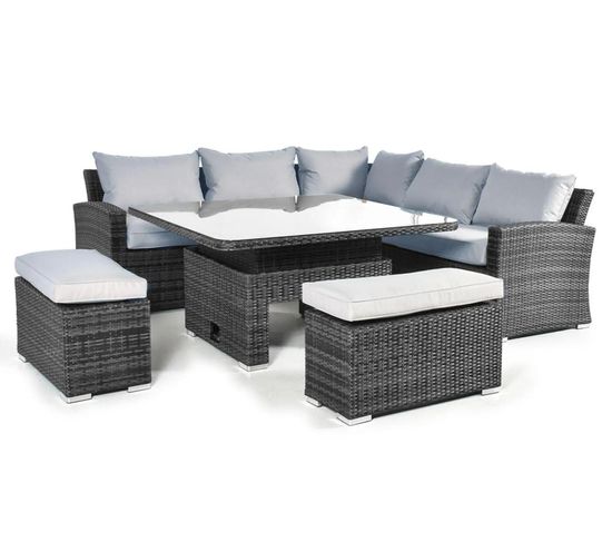 Maze Kingston Grey Rattan Deluxe Square Rising Table Corner Garden Dining Set