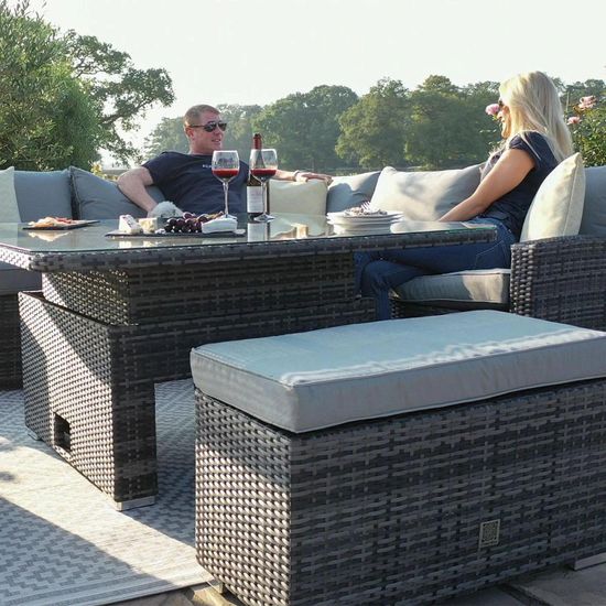 Maze Kingston Grey Rattan Deluxe Square Rising Table Corner Garden Dining Set