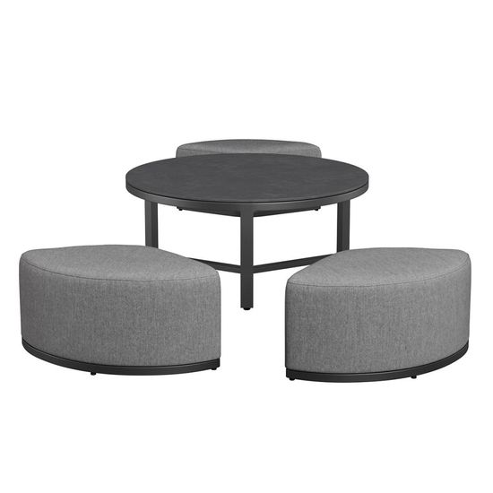Maze Flanelle Aluminium Round Garden Coffee Table with Footstools