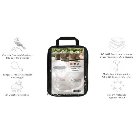 Maze Black Polyester 8 Seater Round Outdoor Dining Set Cover