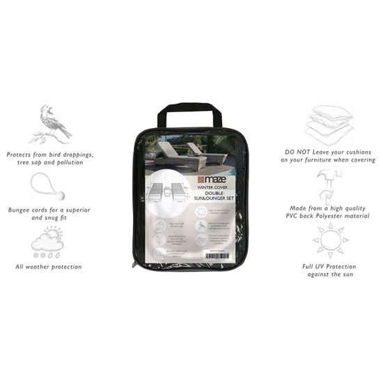 Maze Black Polyester Garden Sunlounger Set Cover