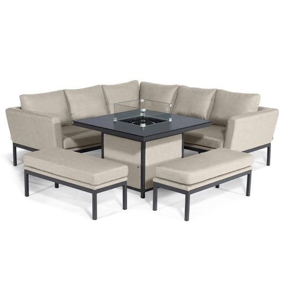 Maze Pulse Oatmeal 8 Seater Square Fire Pit Table Corner Garden Sofa Dining Set