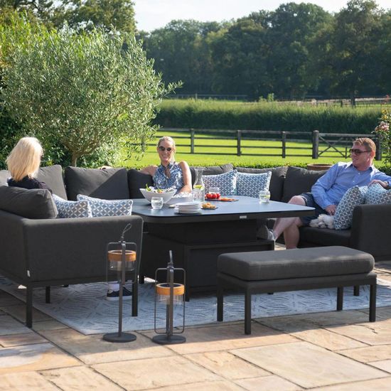 Maze Pulse Charcoal U Shape Rising Table Corner Garden Dining Sofa Set with Bench